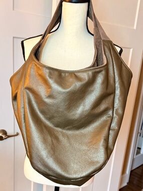 Oversized Leather Hobo Metallic Gold/Olive Tote Bag